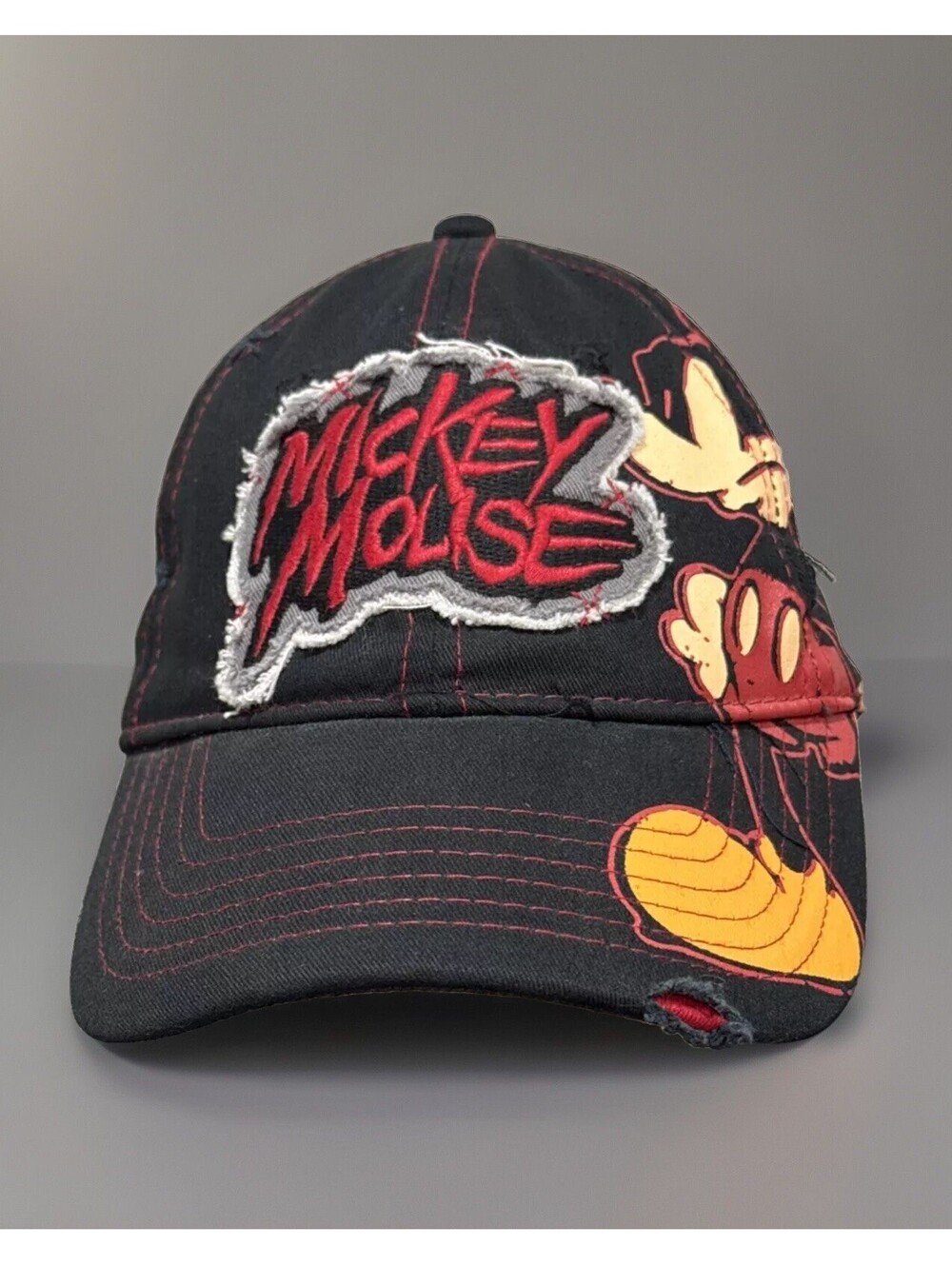 Vintage Mickey Mouse Patch Disney Parks Distressed Black Baseball Cap
